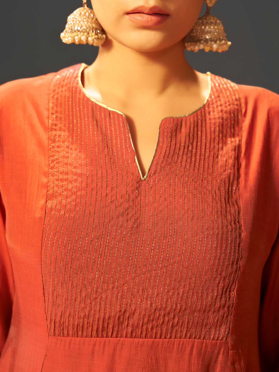 Rust Red Chanderi Silk Suit Set with Banarasi Dupatta