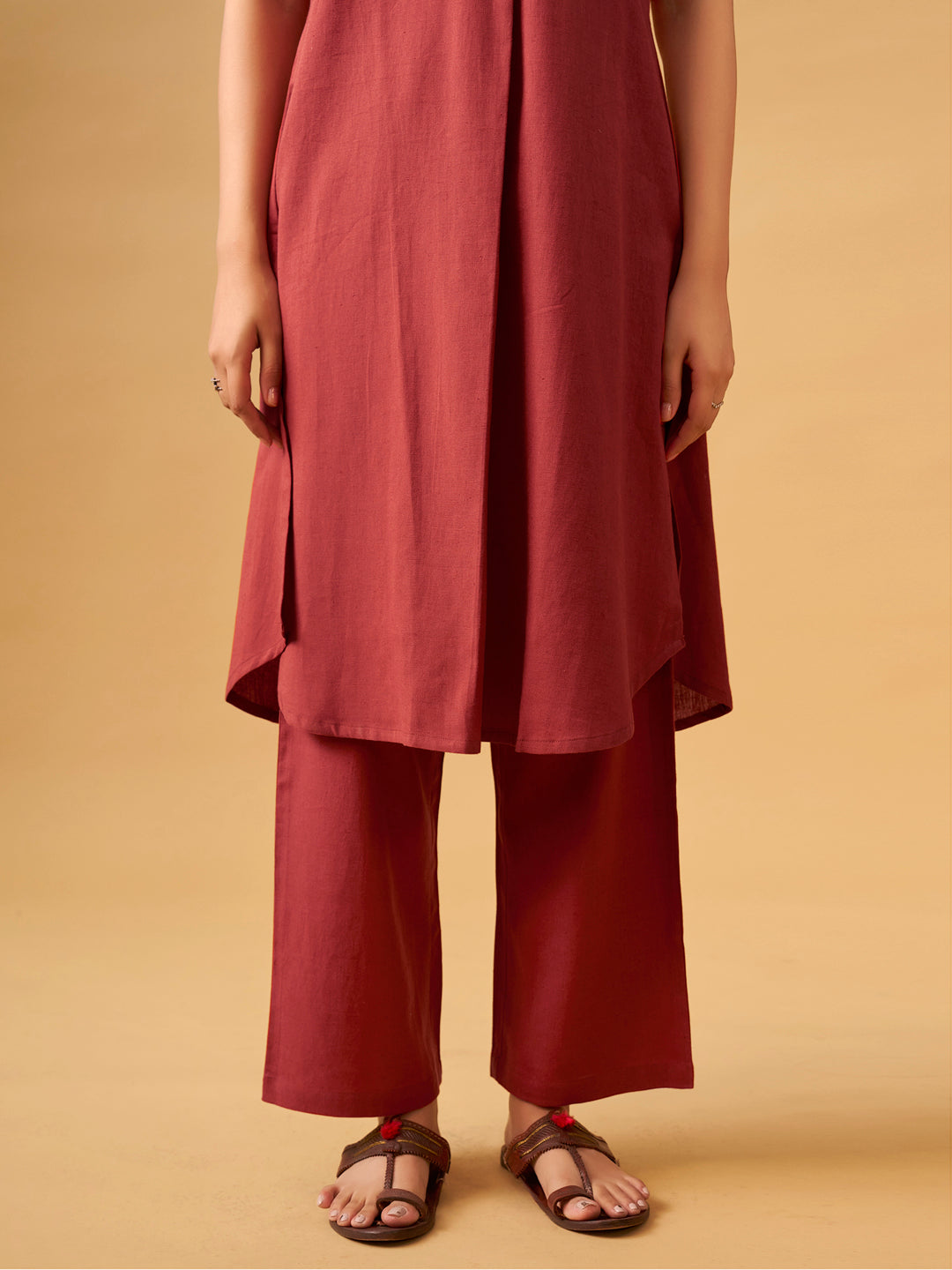 Cotton Kurta Set with Contrast Detailing & Tassel Scarf