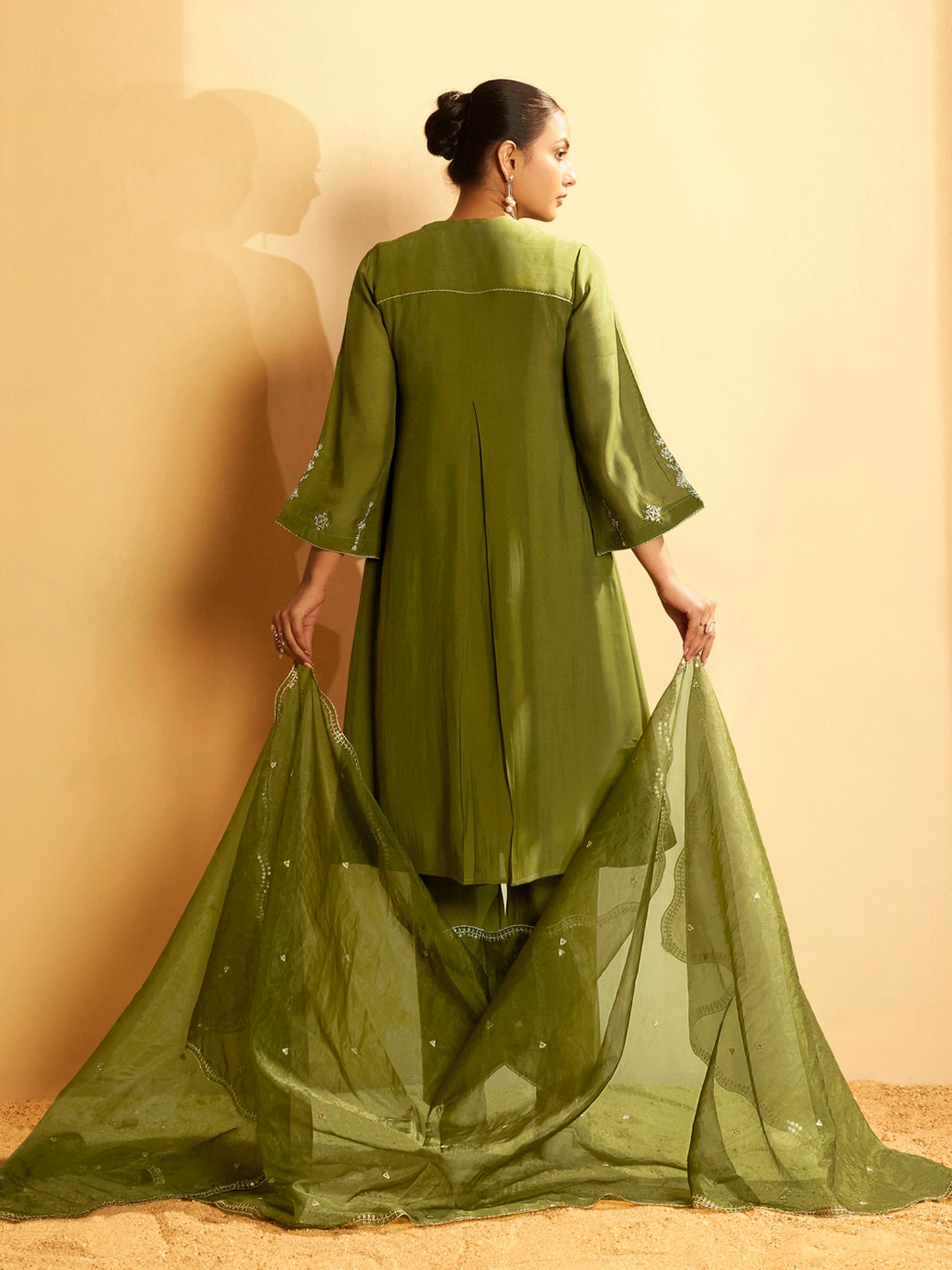 Olive Green Embroidered Suit Set with Dupatta
