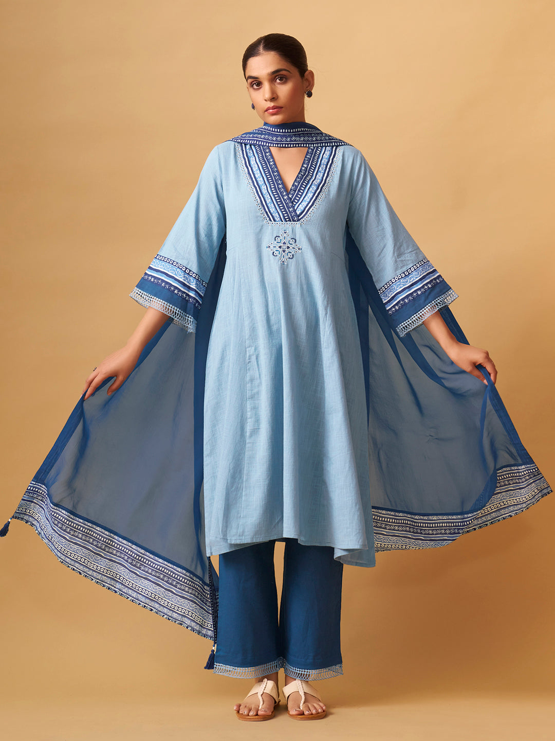 Elegant Cotton Kurta Set with Fine Embroidery