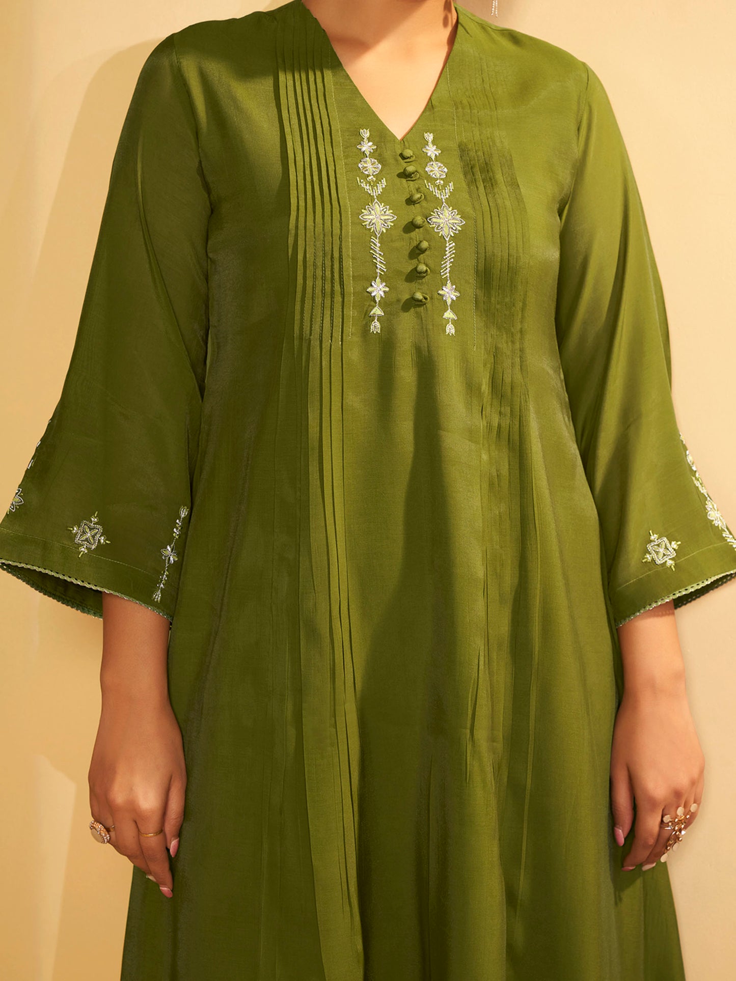 Olive Green Embroidered Suit Set with Dupatta