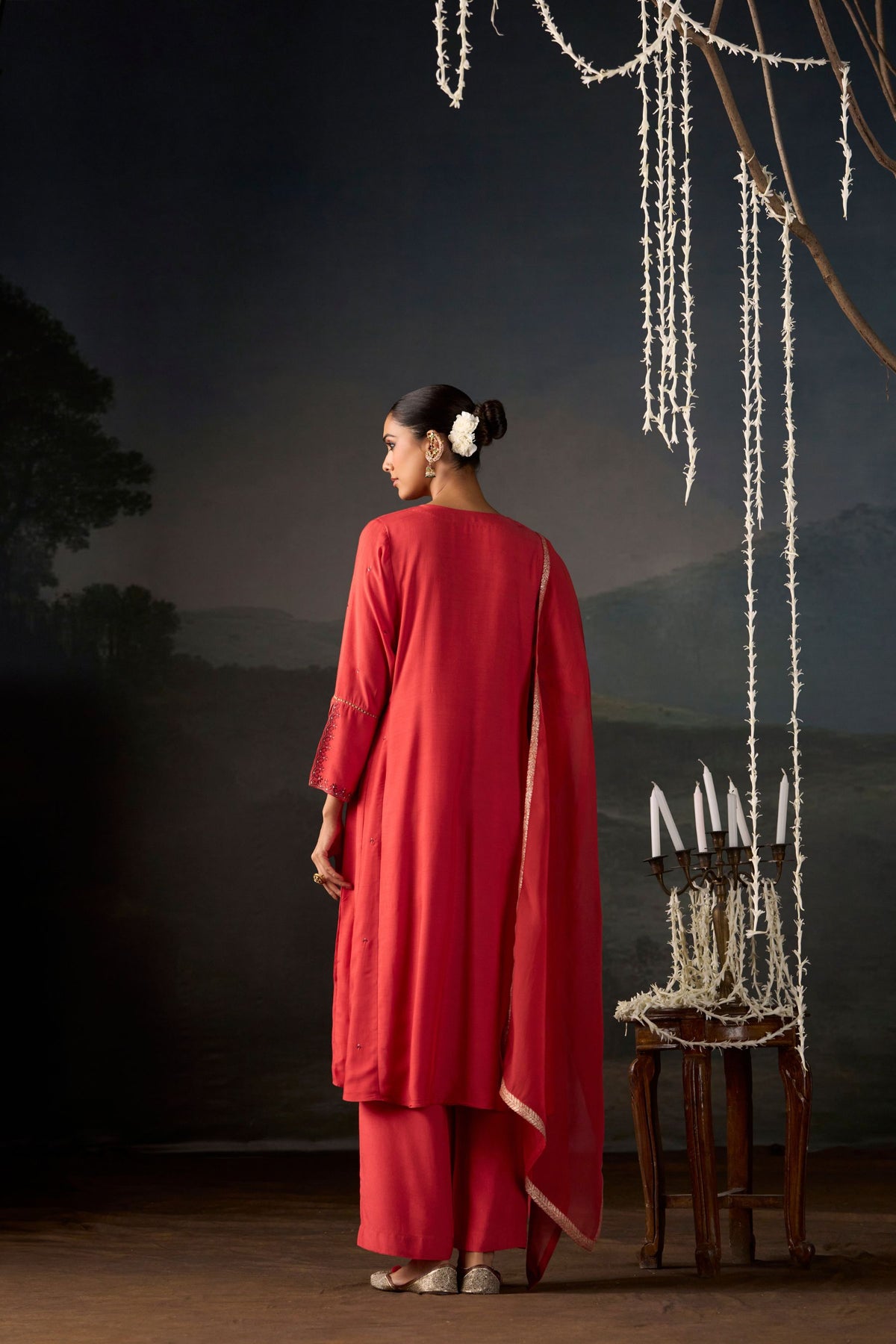 Chandbali Coral Embroidered Anarkali Suit Set with Dupatta