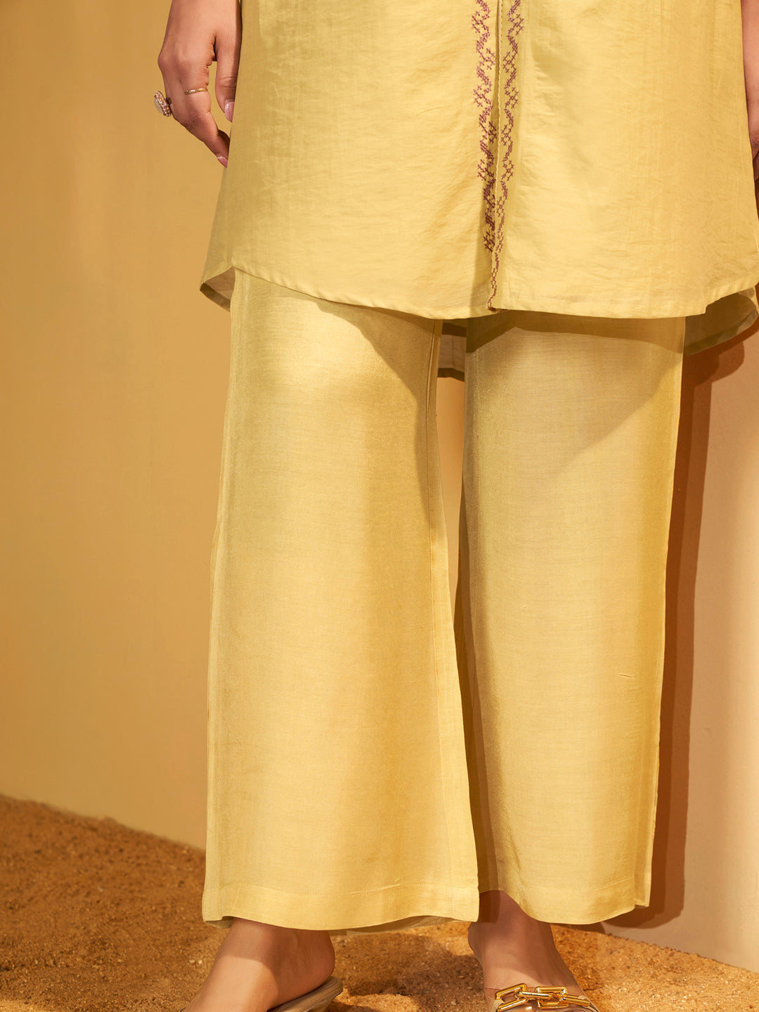 Yellow Floral Embroidered Cotton Kurta Set