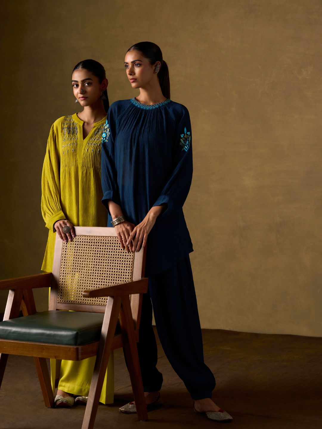 Indigo Embroidered Co-ord Set with Dhoti Pants