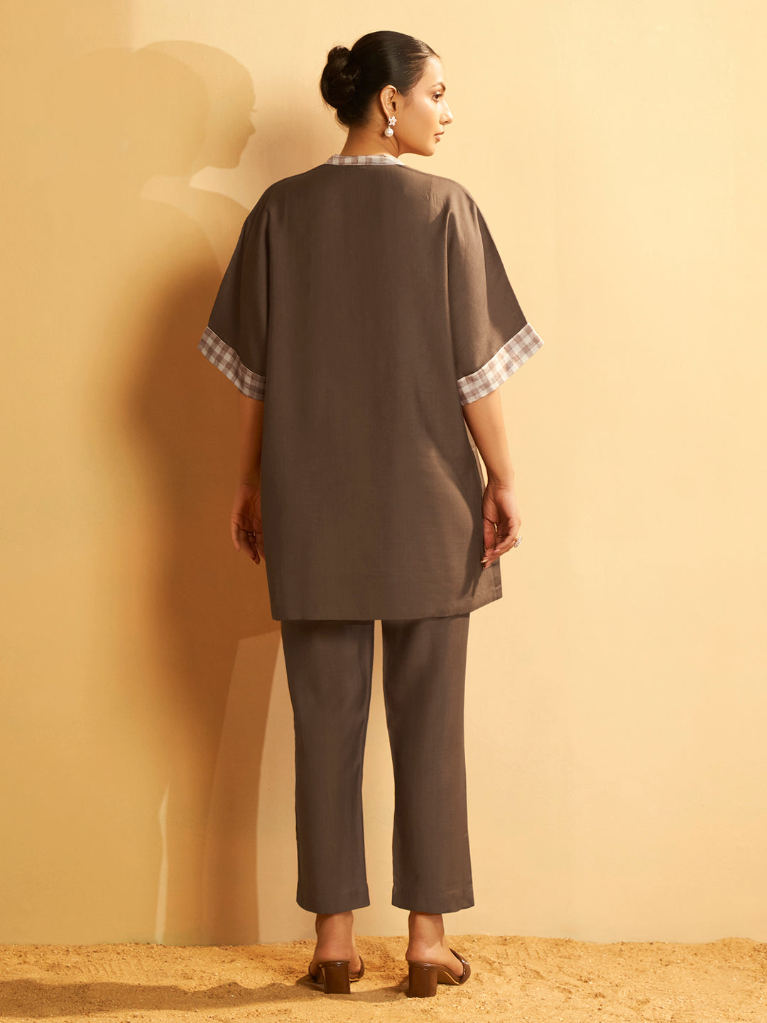 Chocolate Brown Embroidered V-Neck Co-ord Set