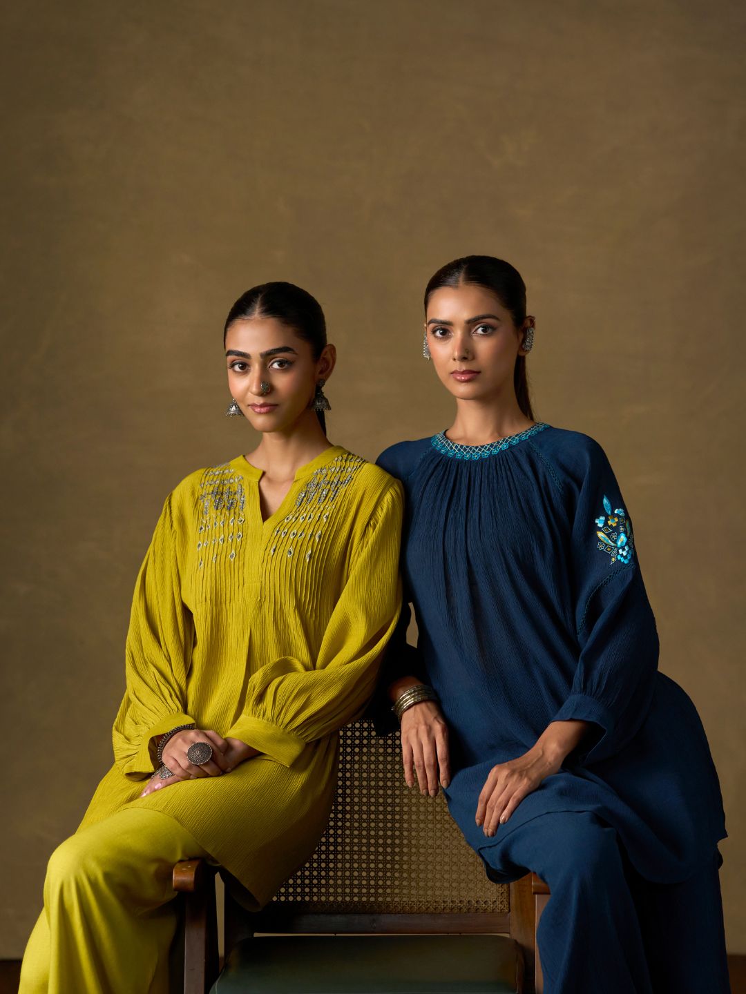 Indigo Embroidered Co-ord Set with Dhoti Pants