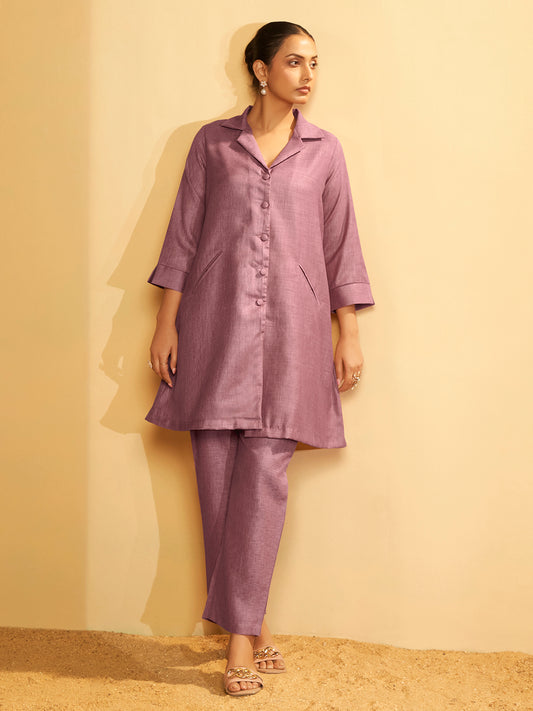 Mauve Button-Down Flared Kurta Set