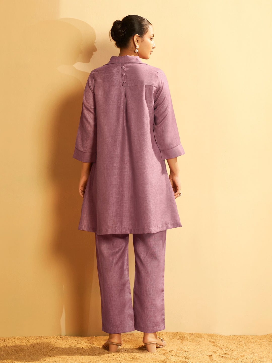 Mauve Button-Down Flared Kurta Set