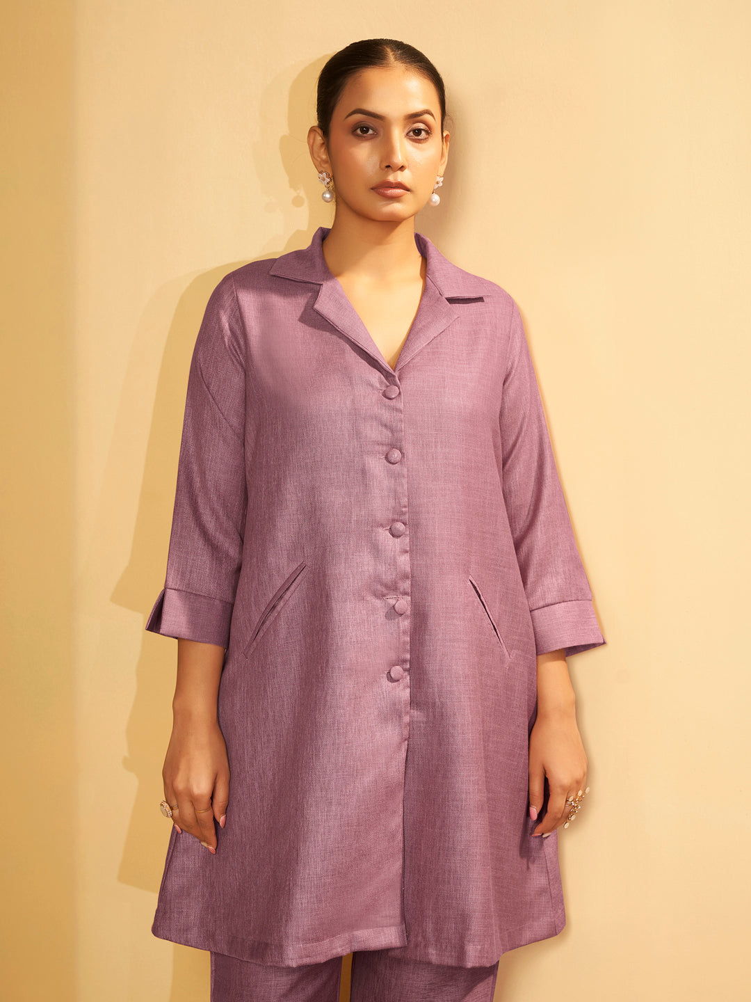 Mauve Button-Down Flared Kurta Set