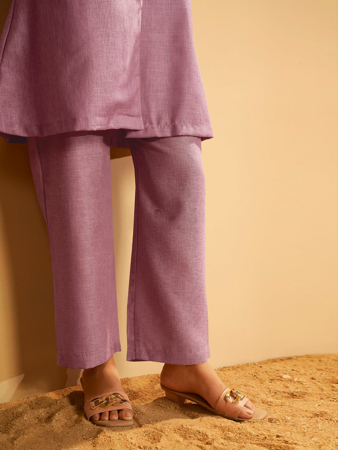 Mauve Button-Down Flared Kurta Set