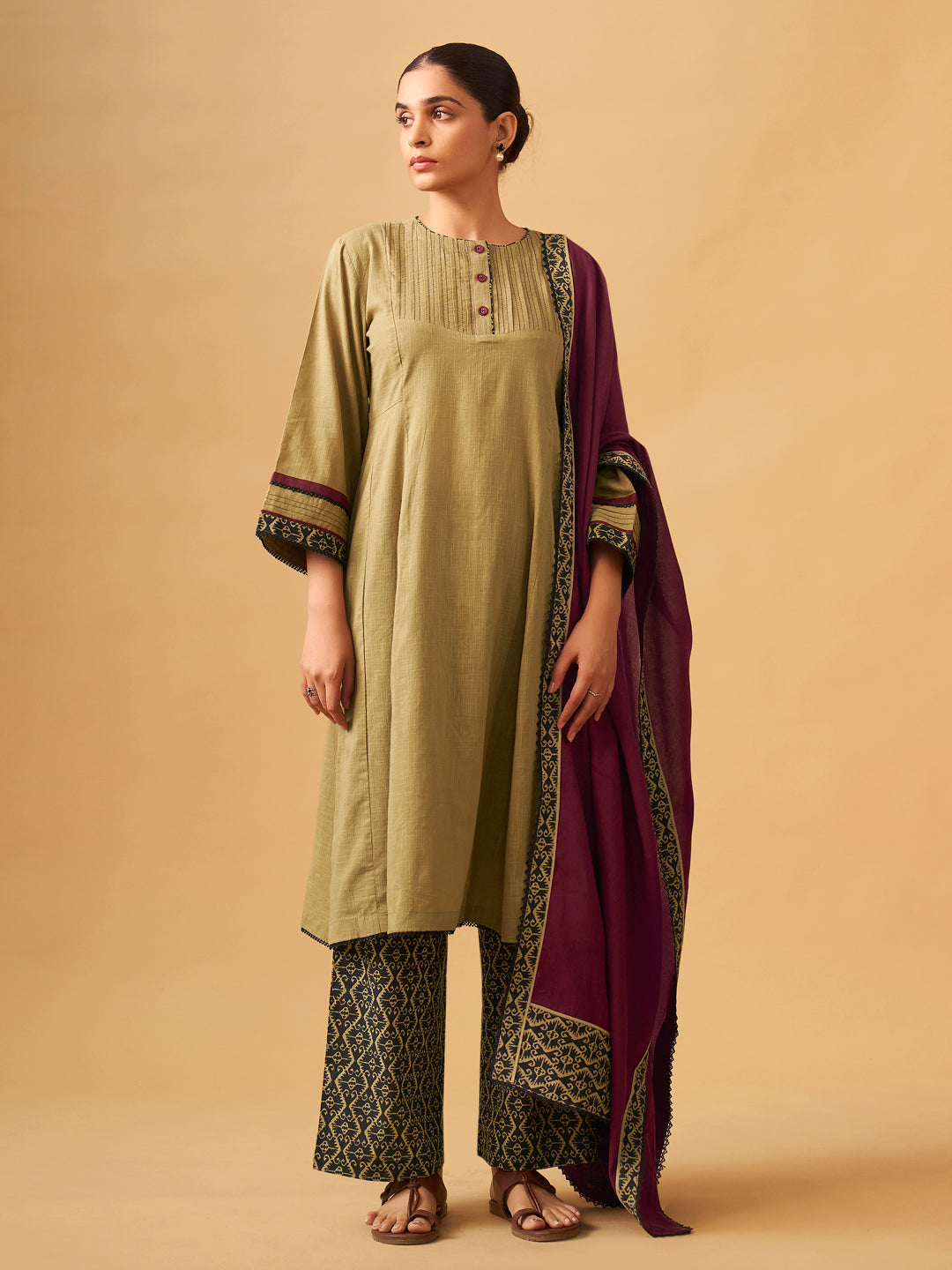 Classic Mustard Cotton Kurta Set with Printed Bottoms