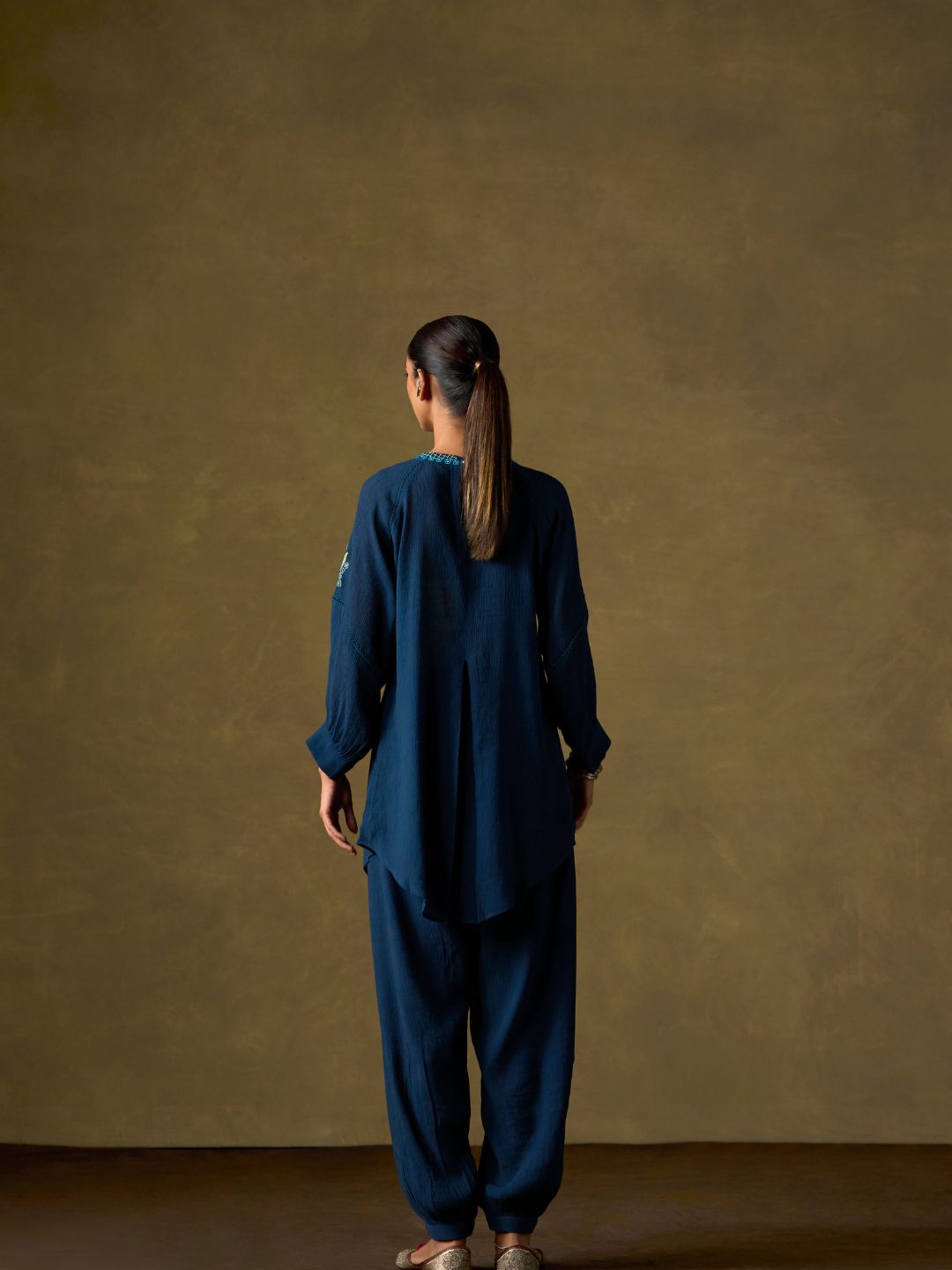 Indigo Embroidered Co-ord Set with Dhoti Pants