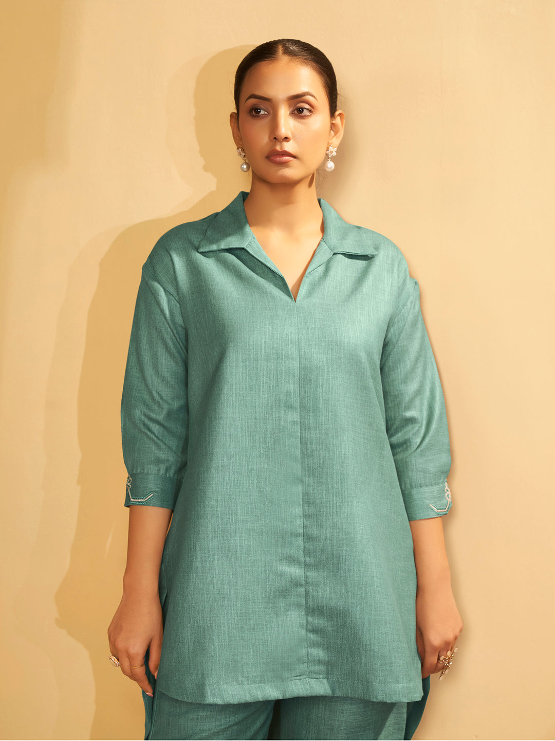 Sage Green Cotton-Linen Kurta Set