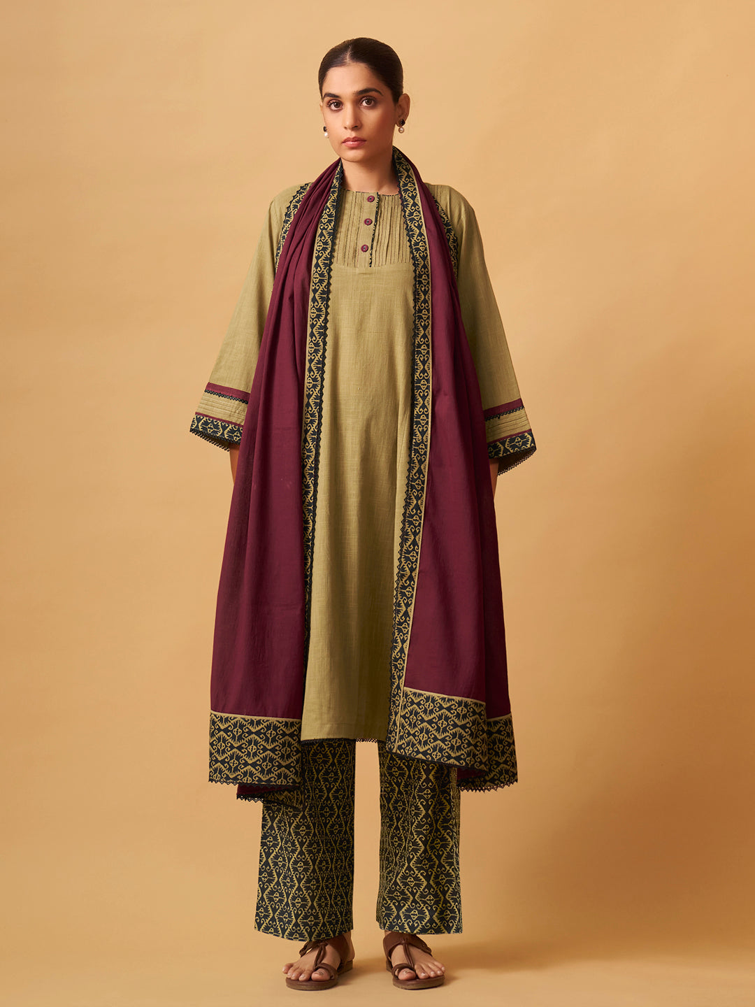 Classic Mustard Cotton Kurta Set with Printed Bottoms