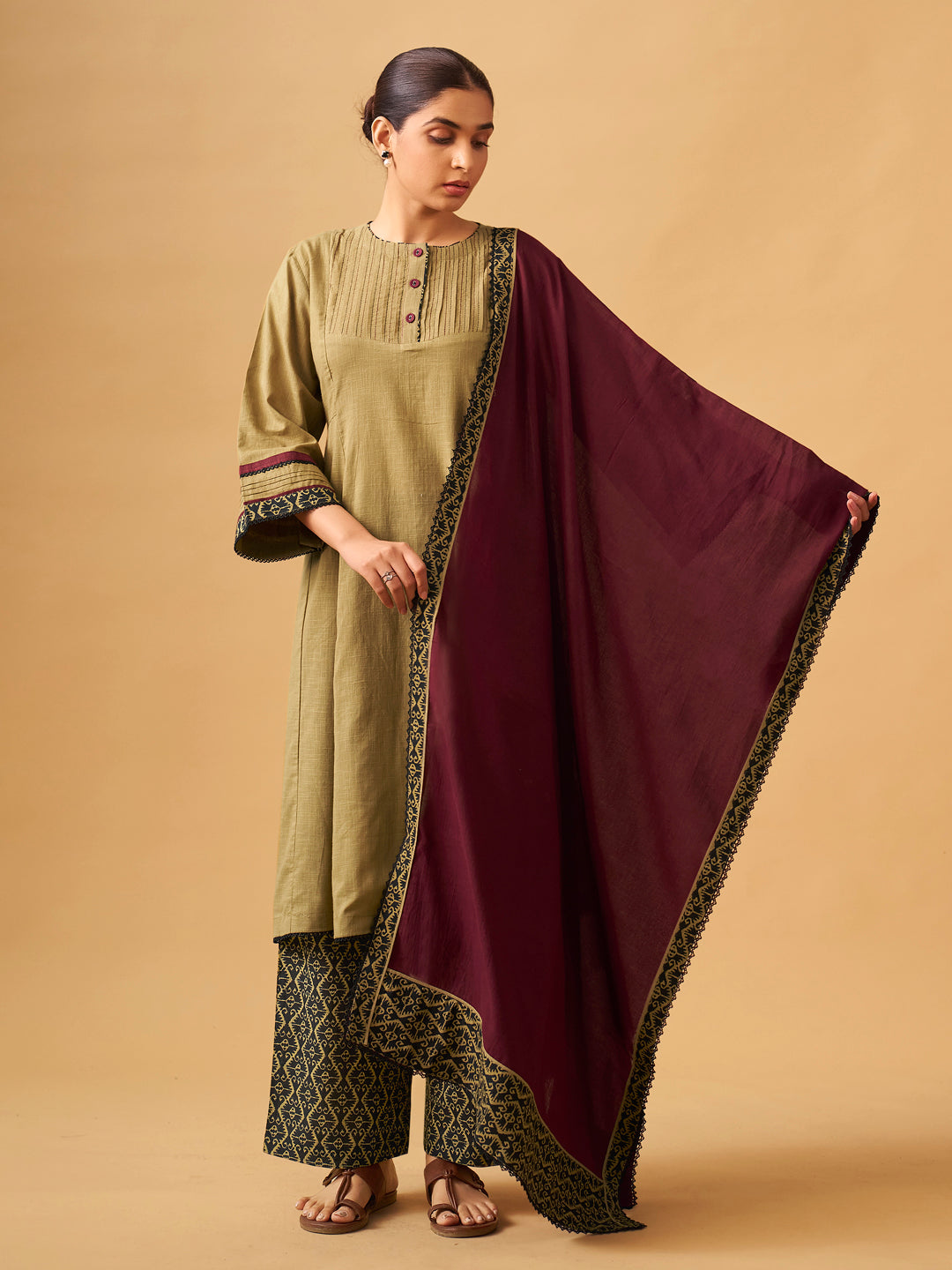 Classic Mustard Cotton Kurta Set with Printed Bottoms