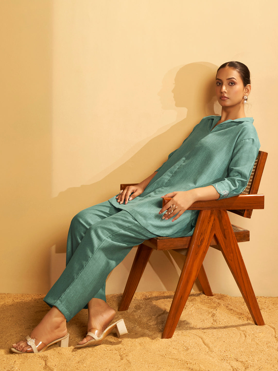Sage Green Cotton-Linen Kurta Set