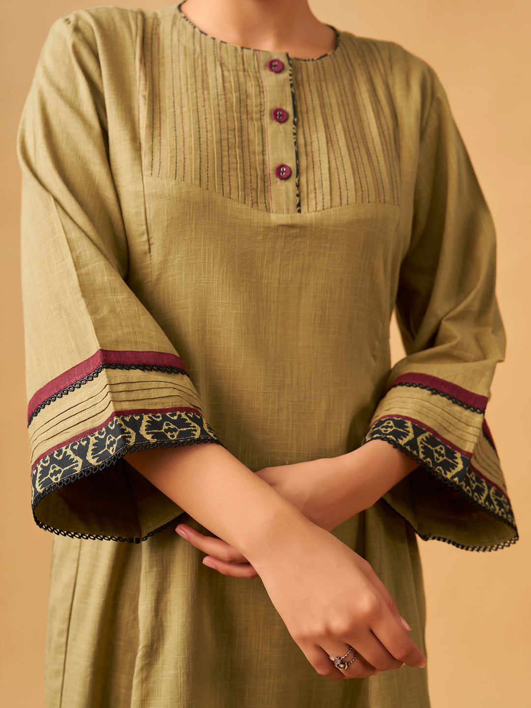 Classic Mustard Cotton Kurta Set with Printed Bottoms