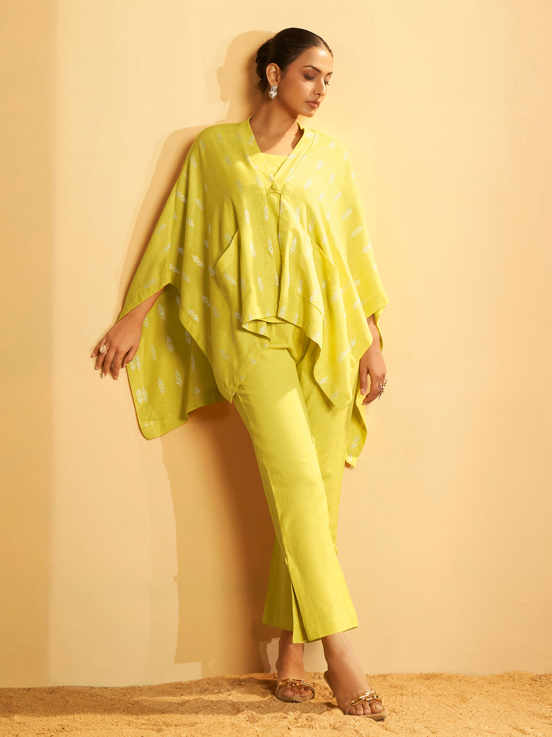 Mustard Yellow Handwoven Cape Blazer Set