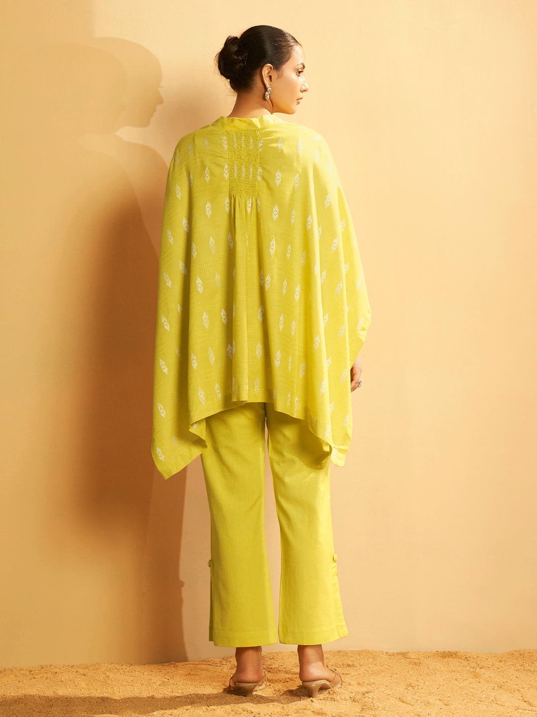 Mustard Yellow Handwoven Cape Blazer Set