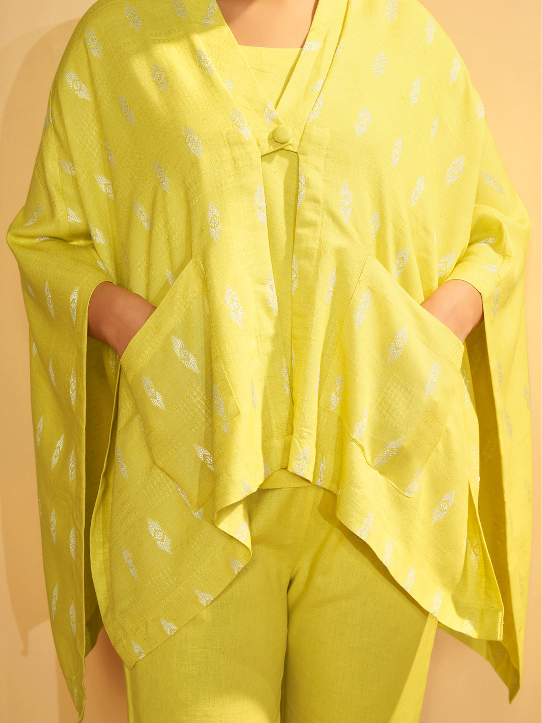 Mustard Yellow Handwoven Cape Blazer Set