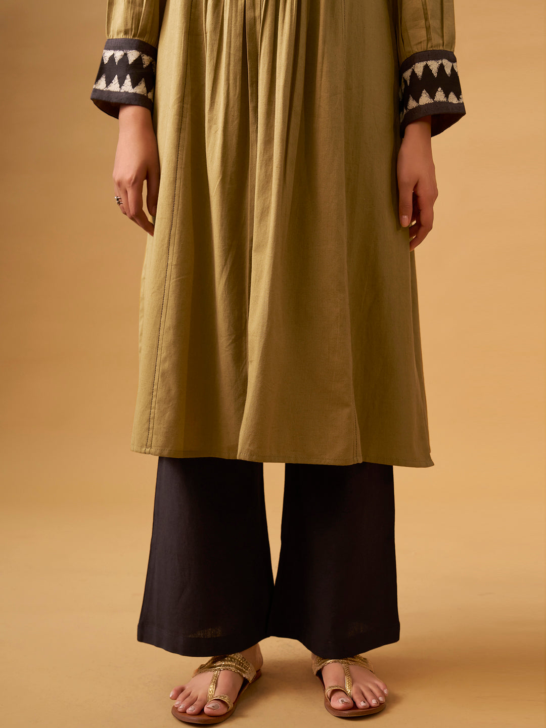 Mustard Cotton Suit  Set with Embroidered Yoke & Printed Dupatta