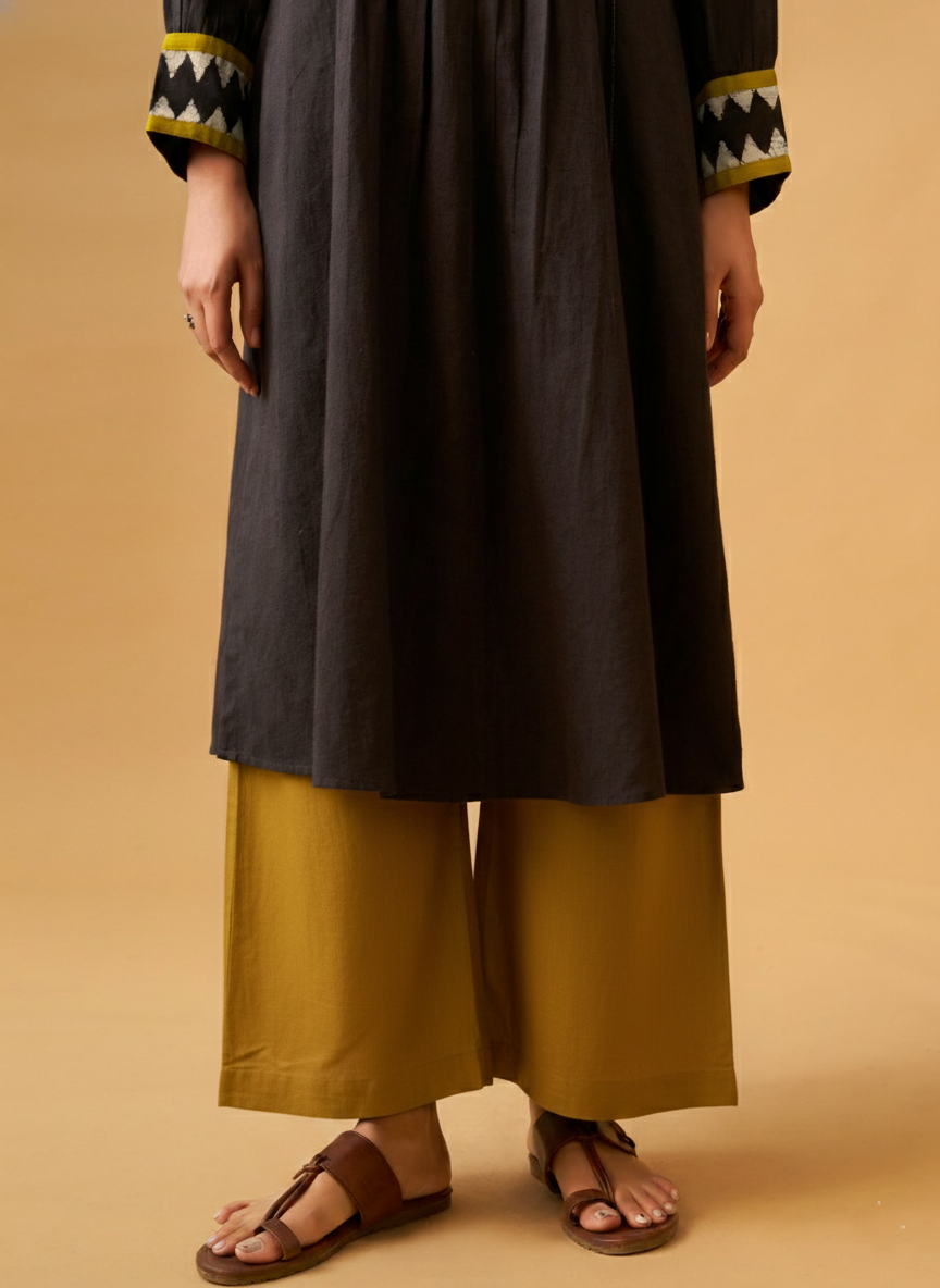 Coffee  Embroidered Cotton Kurta Set with Printed Dupatta