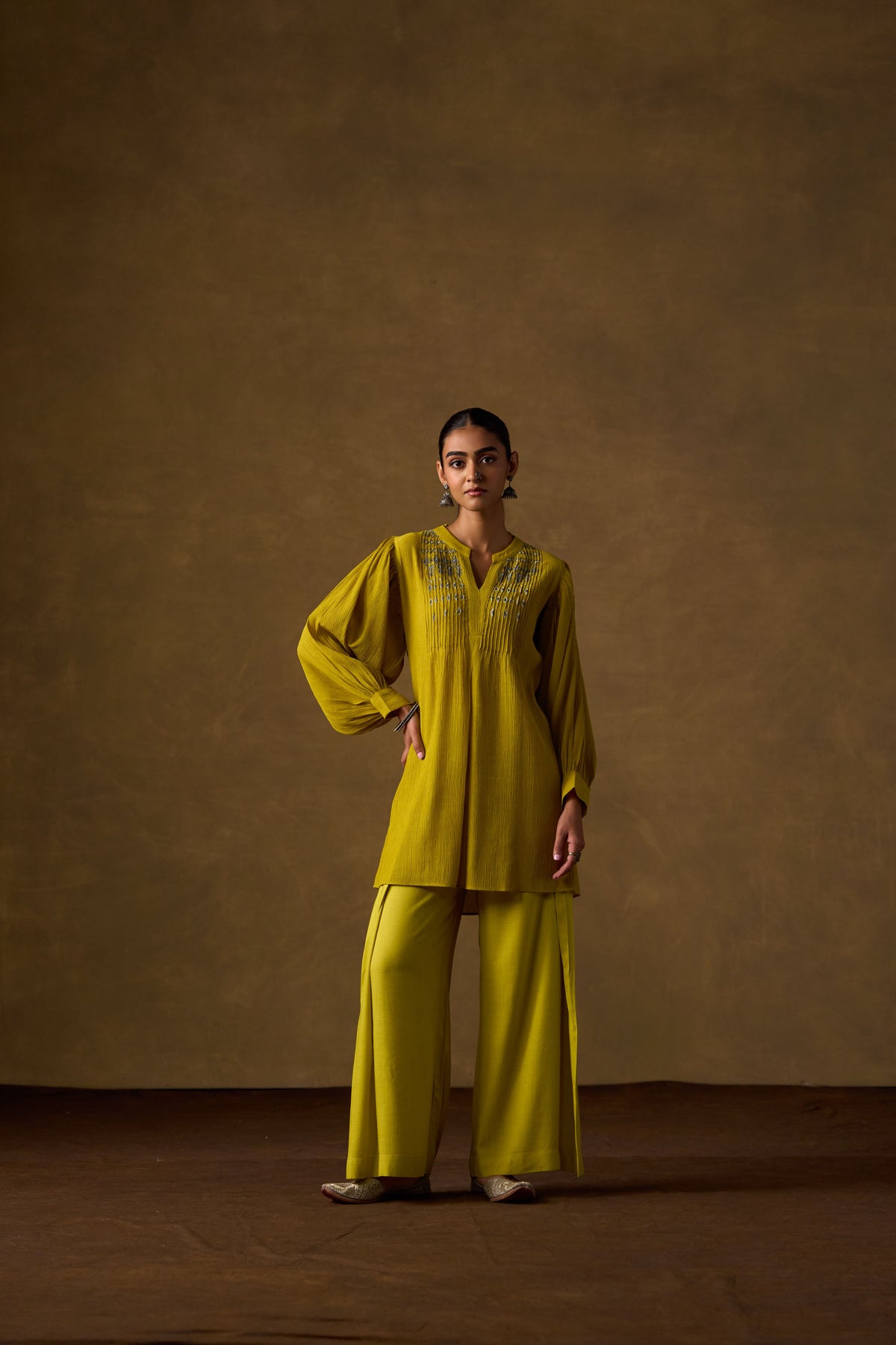 Citrine Pintuck Embroidered Co-ord Set