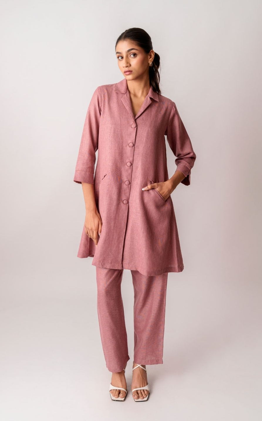 Mauve Button-Down Flared Kurta Set