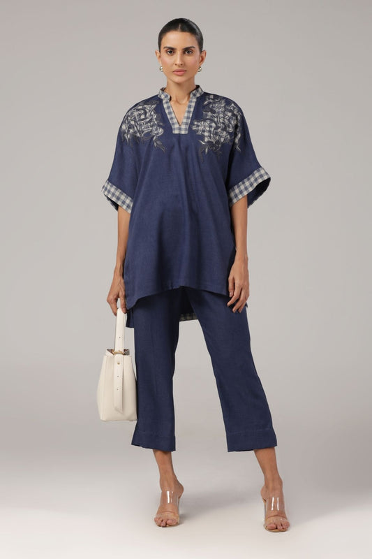 Indigo Embroidered Kurta Set