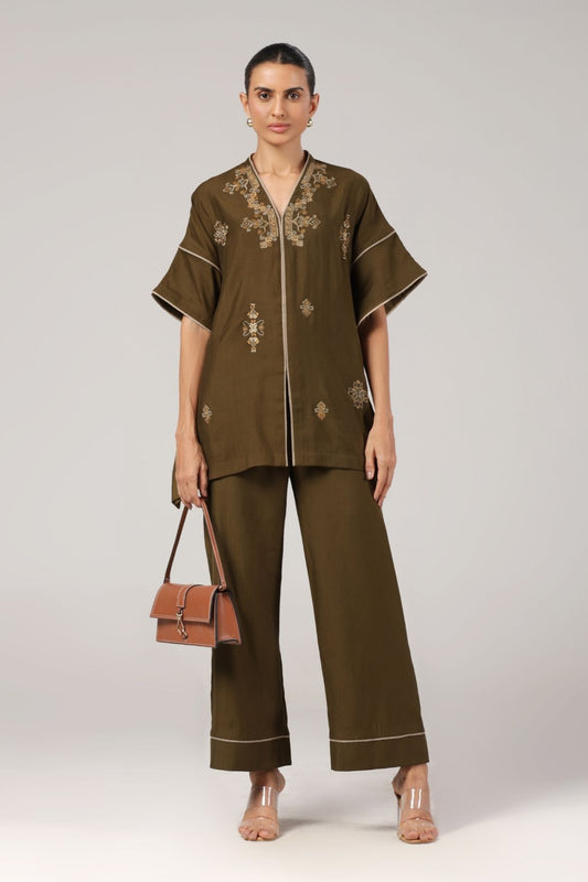 Olive Embroidered Co-ord Set