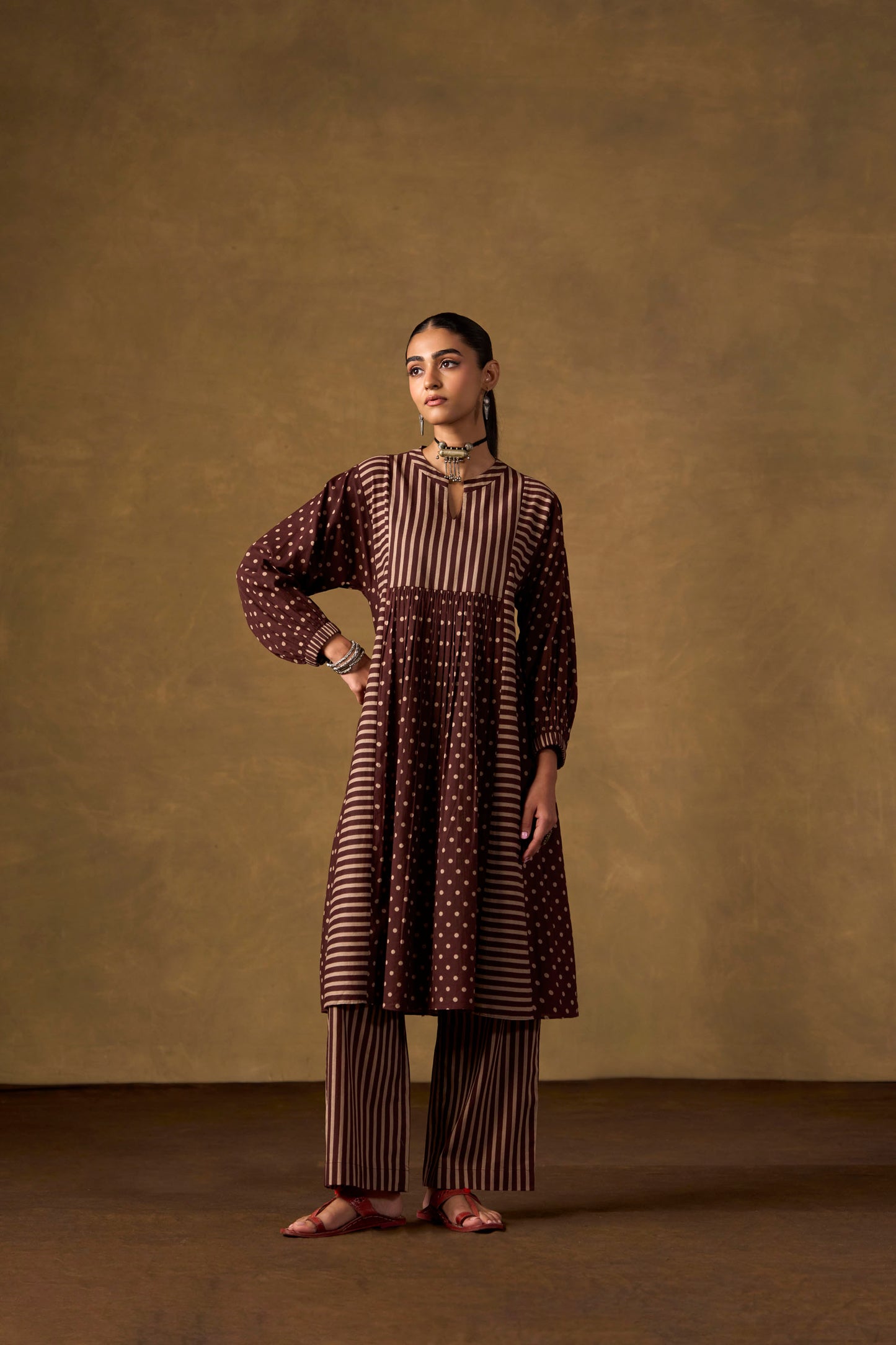 Cocoa Dot & Stripe Tiered Kurta Set