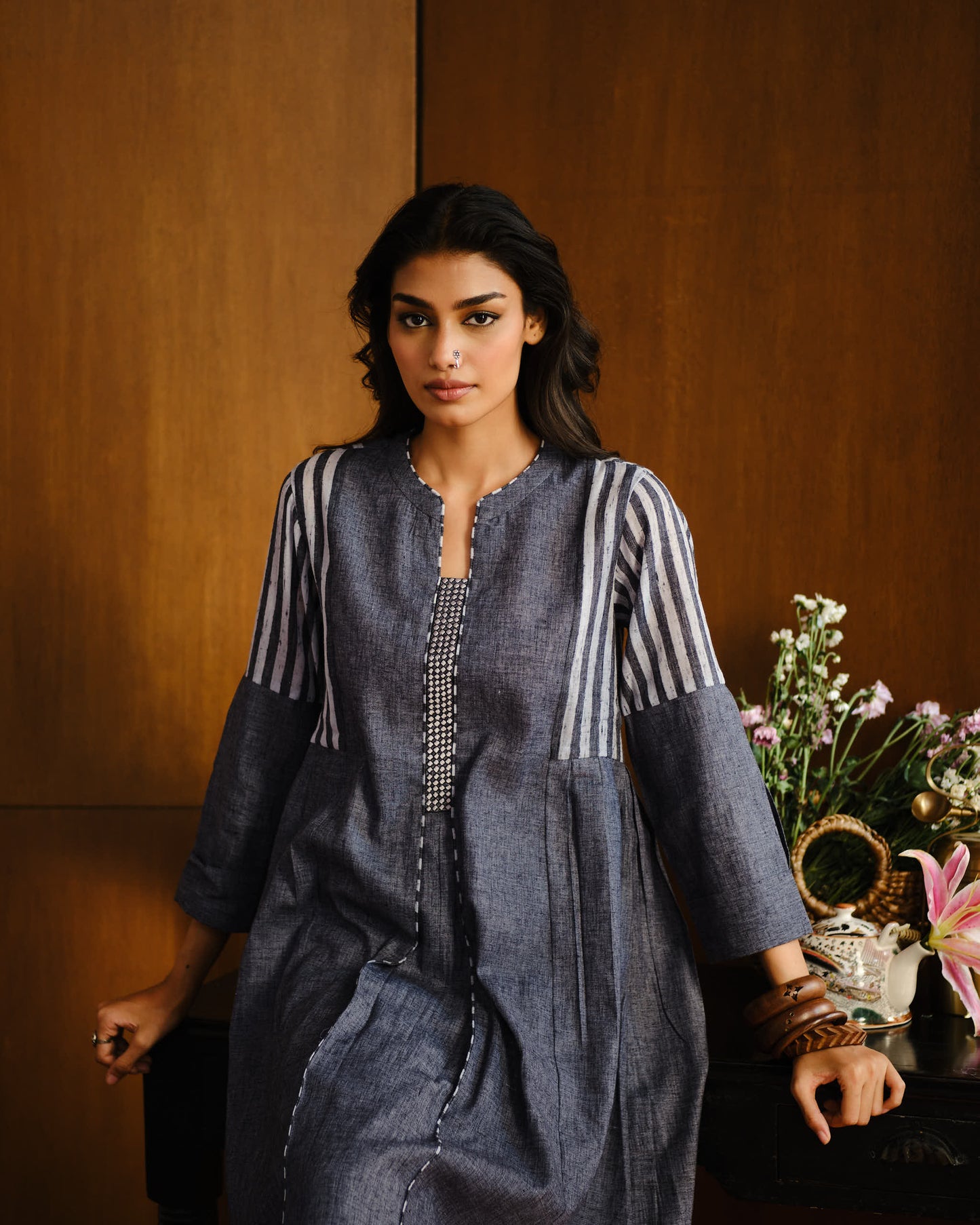 Slate Maze Printed Soft Linen Kurta Set