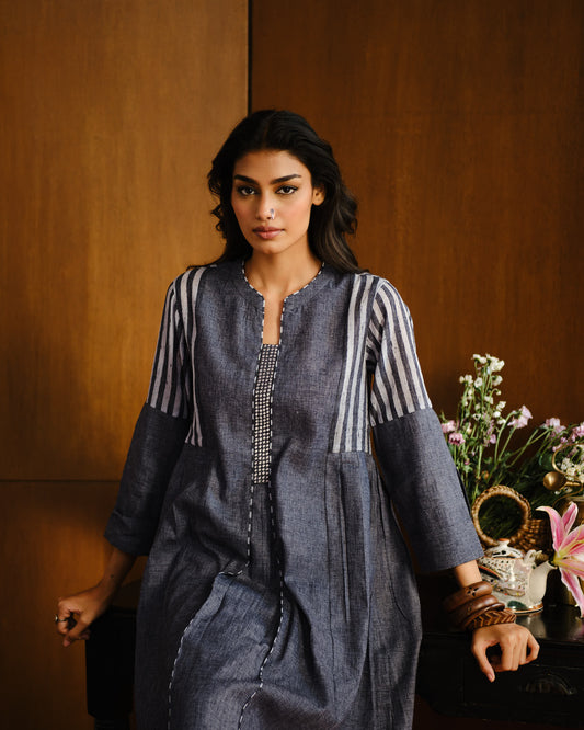 Slate Maze Printed Soft Linen Kurta Set