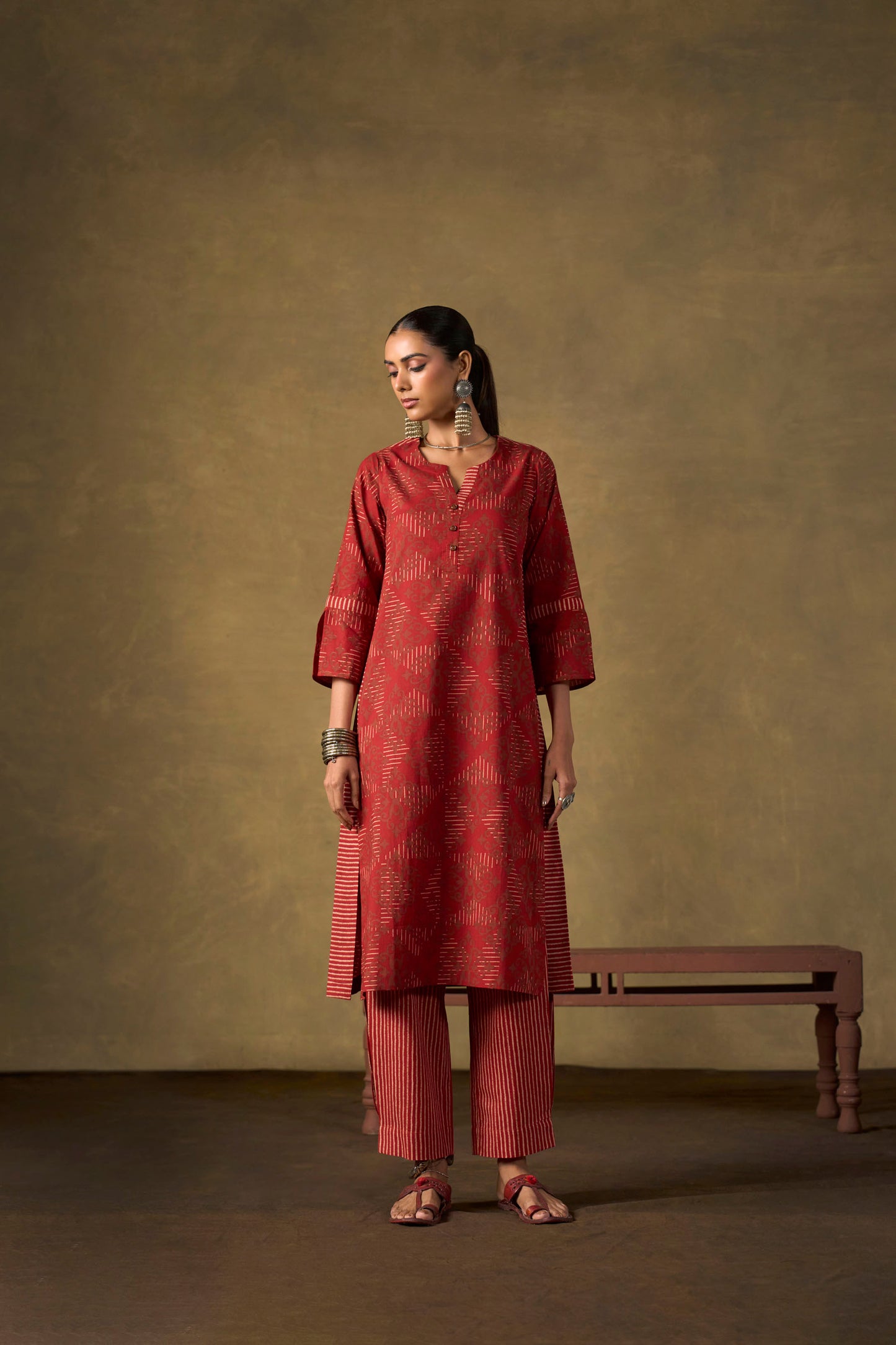 Rosewood Ikat Straight Kurta Set