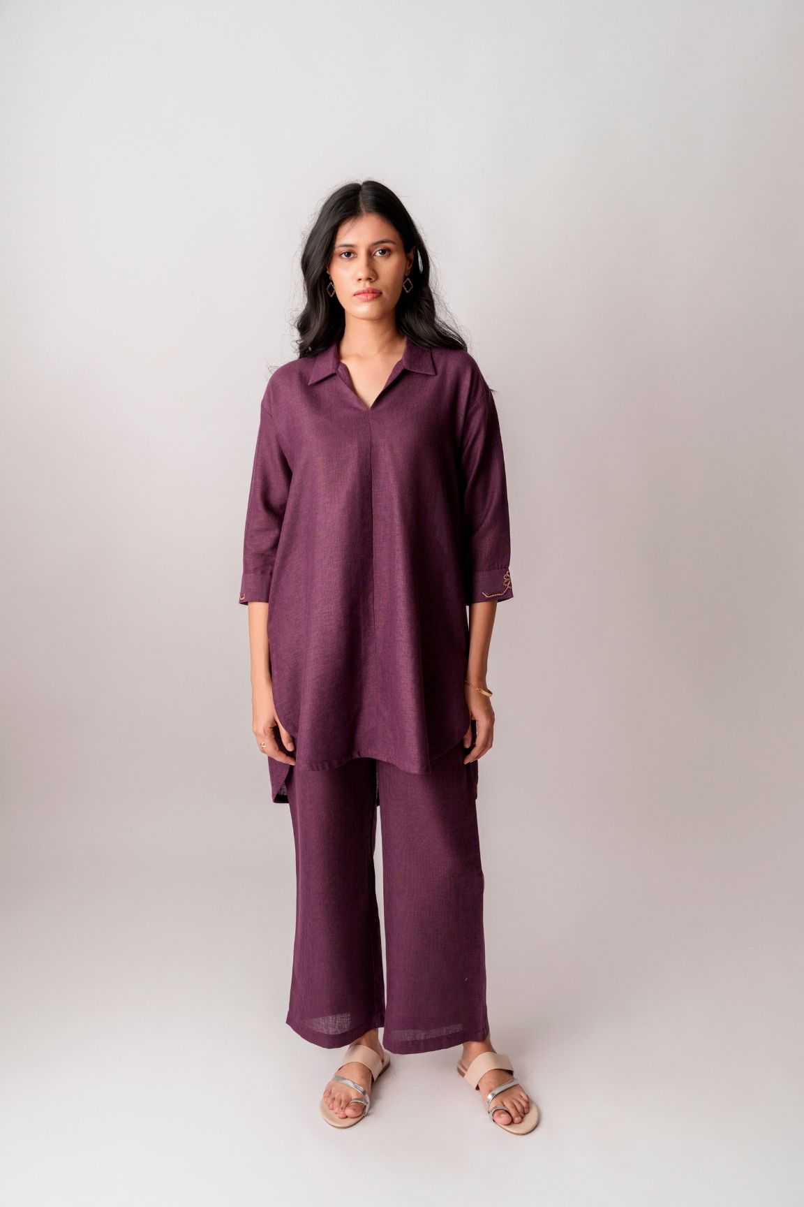 Plum Purple Linen Blend Kurta Set