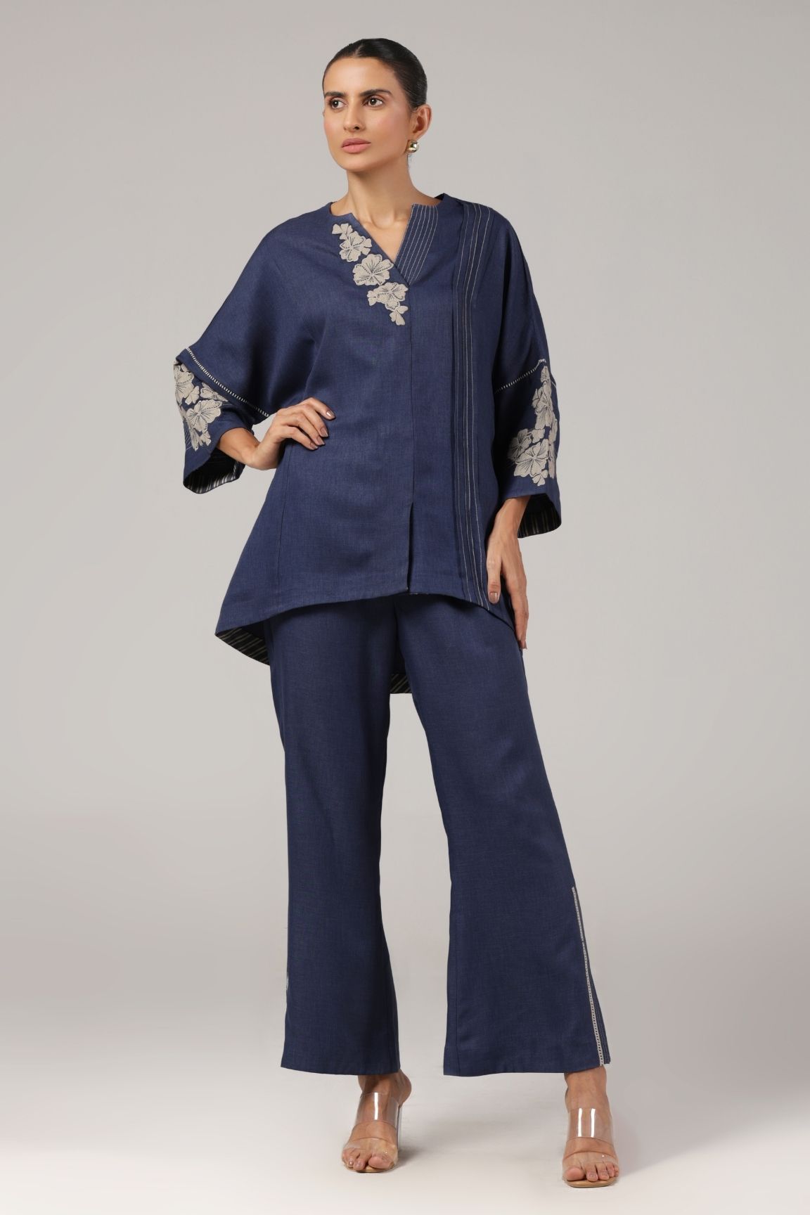 Navy Blue Embroidered Co-ord Set