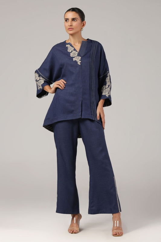 Navy Blue Embroidered Co-ord Set