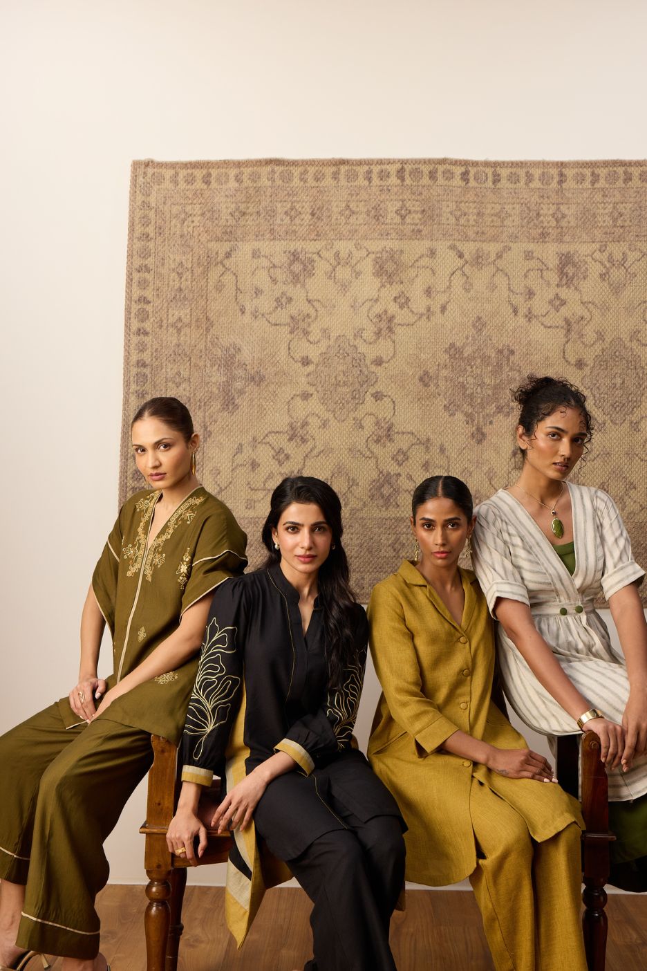 Mustard Linen Blend Button-Down Kurta Set