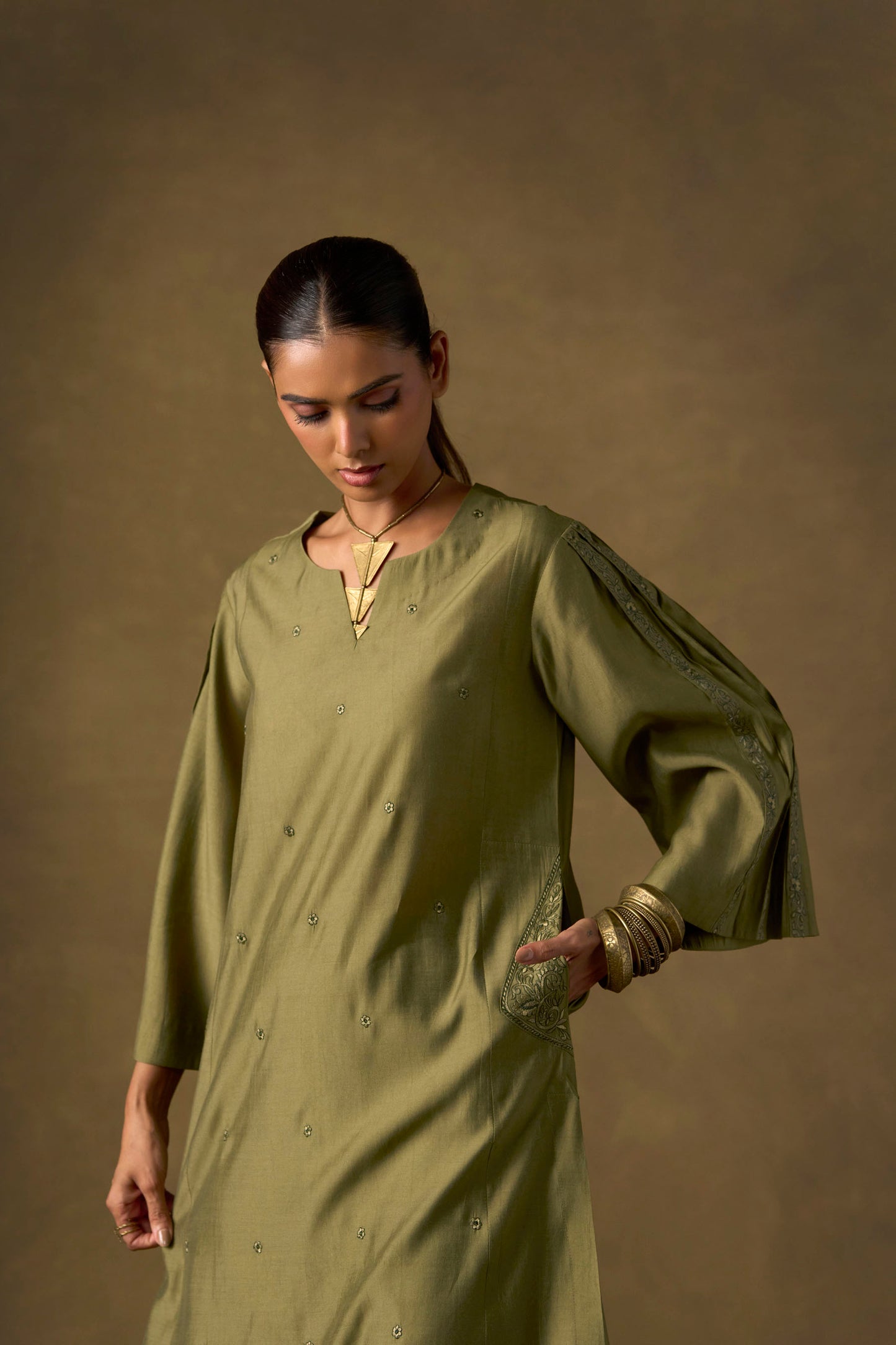Moss Green Embroidered Kurta Set with Ombre Dupatta