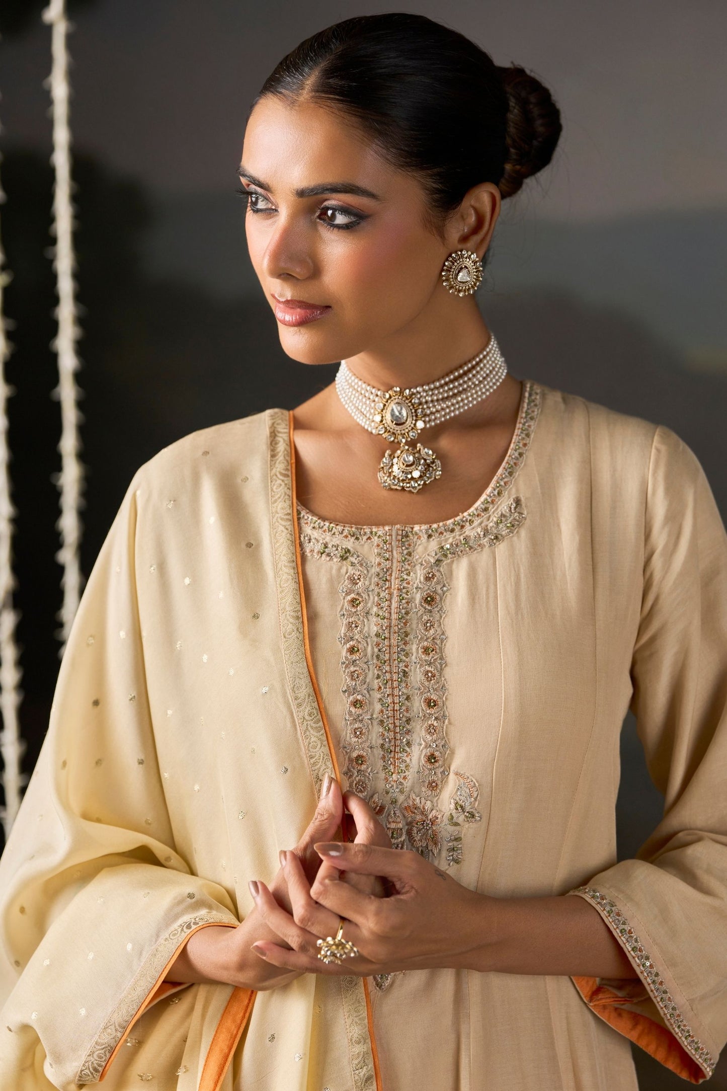 Serene Ivory Anarkali Suit Set with Dupatta