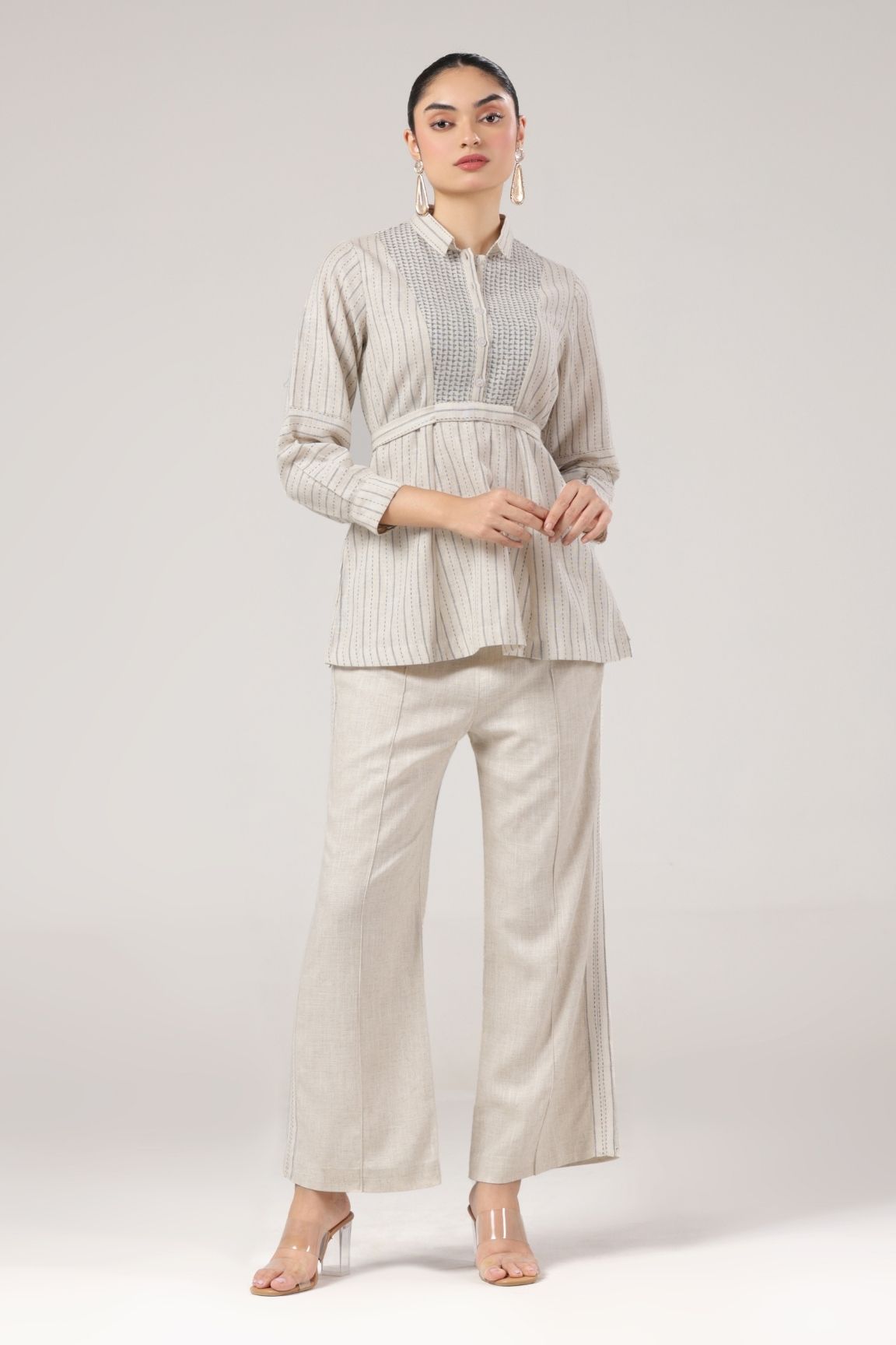 Off-White 100% Cotton Textured Blend Peplum Co-ord Set