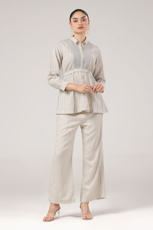 Off-White 100% Cotton Textured Blend Peplum Co-ord Set