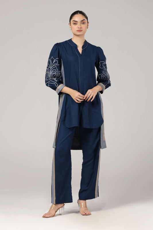 Navy Blue Embroidered Kurta Set