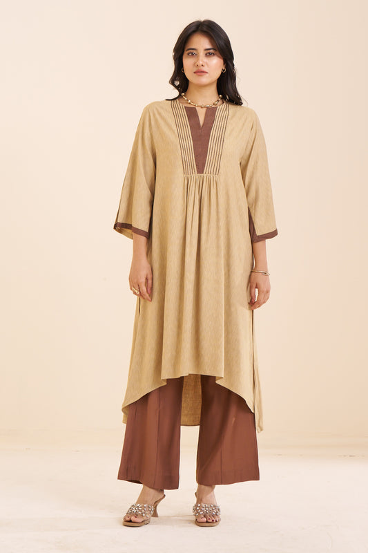 Elegant Beige A-Line Kurta in Soft Viscose Blend