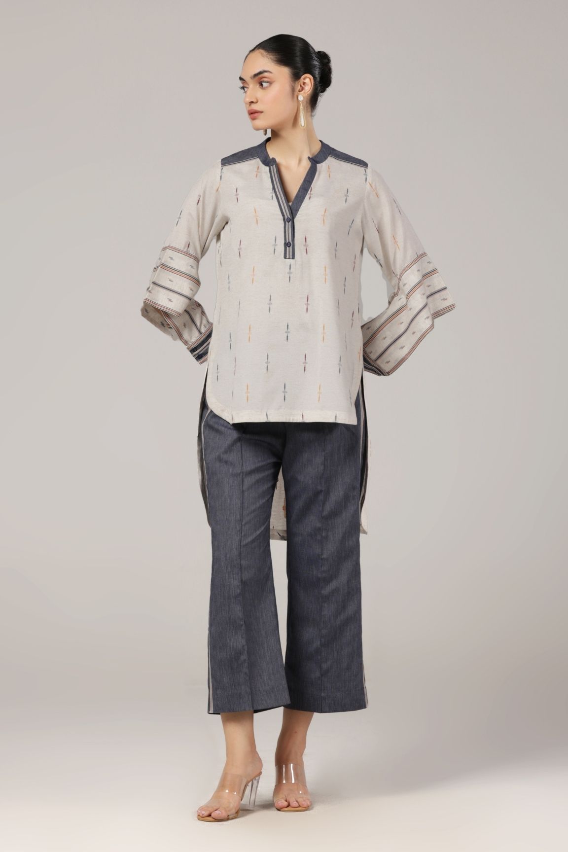 Grey-Blue Ikkat Co-ord Set