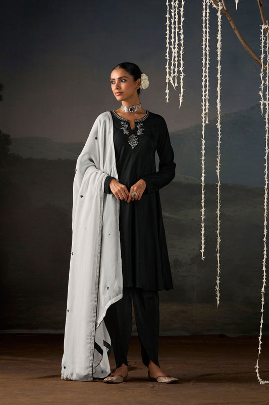 Moonlit Noir Anarkali Suit Set with Dupatta
