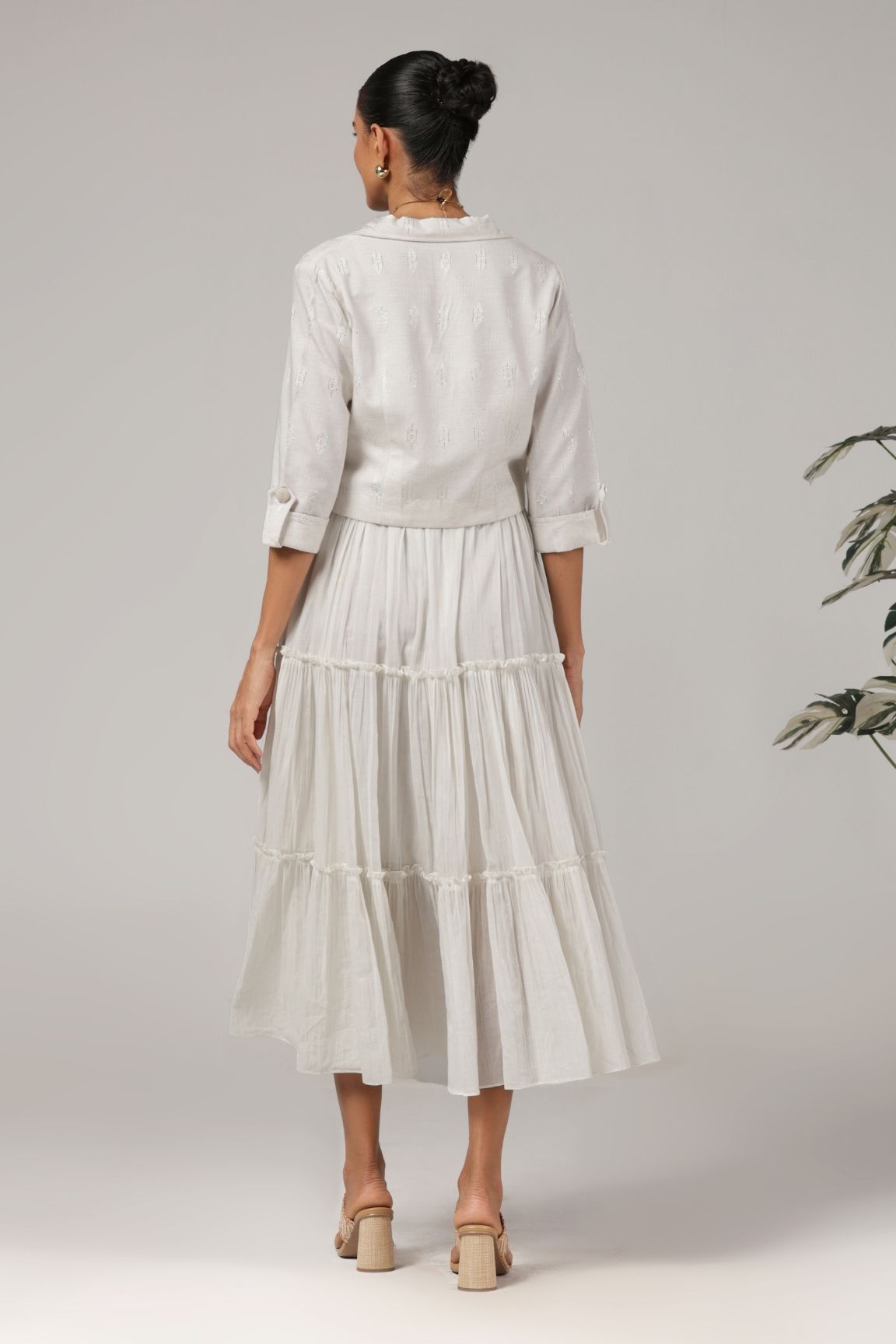 Off White Cotton Tiered Dress