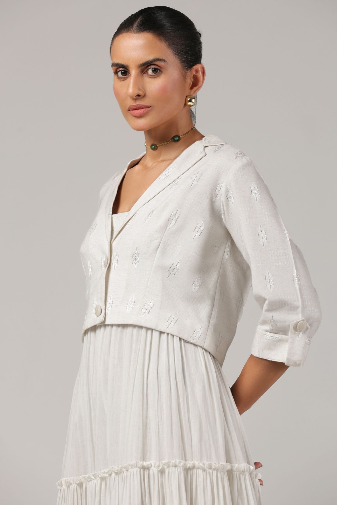 Off White Cotton Tiered Dress