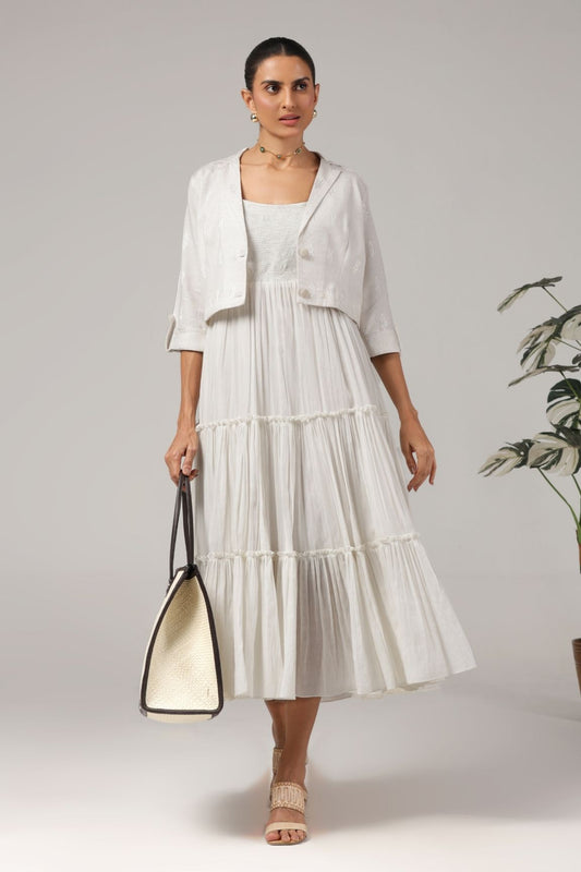 Off White Cotton Tiered Dress