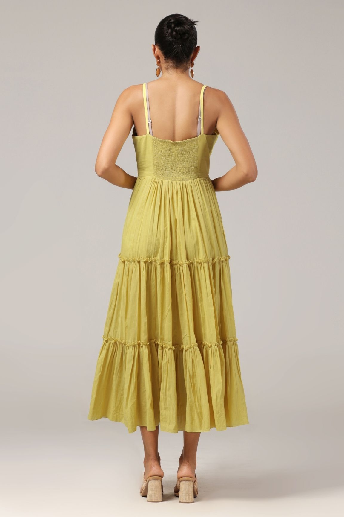 Mustard Cotton-Lurex Blazer & Tiered Dress Set